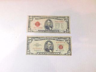 2 5 Dollar Series 1928f & 1963 Red Seal Silver Certificate Note Circulated photo