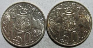 Australia,  50 Cents,  1966,  1 Au - Unc.  & 1 Au, .  6832 Ounce Silver,  Emu/kangaroo photo