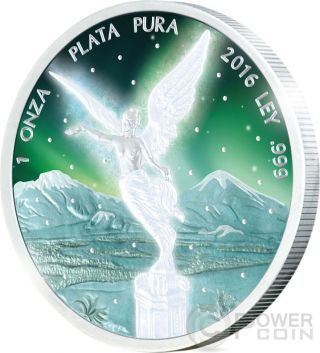 Libertad Frozen Rhodium Aurora 1 Oz Silver Coin Mexico 2016 photo