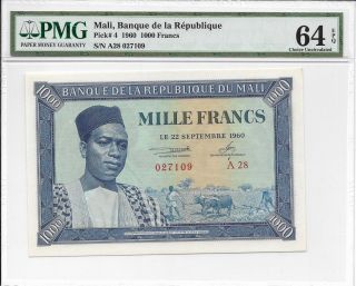 Mali,  Banque De La Republique - 1000 Francs,  1960.  Pmg 64epq. photo