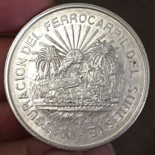 Mexico 1950 $5 Southeastern Railroad Silver Coin,  Orig.  Shine,  Scarce Thus photo