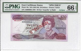 East Caribbean States - $20,  Nd (1987 - 88).  Specimen.  Pmg 66epq. photo