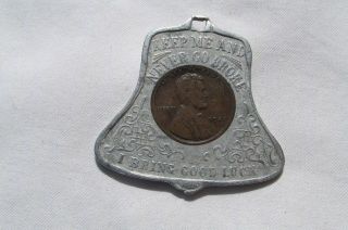 1927 Encased Penny Cent Souvenir Washington Dc Good Luck Bell Shape C54 photo