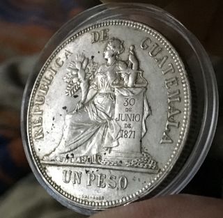 Rare 1897 Guatemala Libertad Un Peso.  900 Silver photo