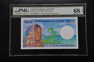 Comoros 1997 Pick 13 Pmg68 Epq Finest Known 2117 photo