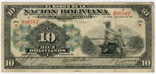 Bolivia 1911 Issue 10 Boliviano Note. photo