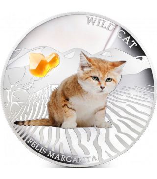 Fiji 2013 2$ Dogs & Cats Series Wild Cat Felis Margarita 1 Oz Proof Silver Coin photo