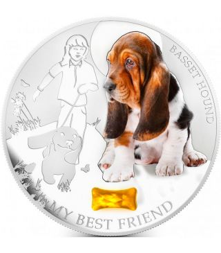 Fiji 2013 2$ Dogs & Cats My Best Friend - Basset Hound 1 Oz Proof Silver Coin photo
