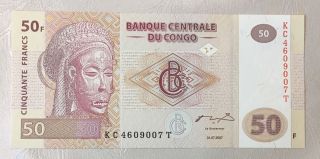 Congo 50 Francs Unc Banknote Central Bank Of Congo 2007 photo