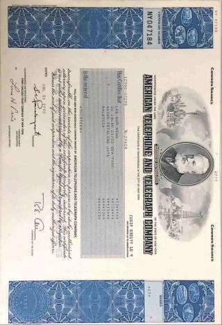 American Telephone & Telegraph Company Stock Certificate (at&t) photo