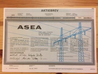 Stock Certificate Asea 1977 photo
