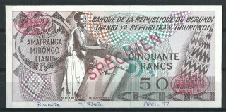 Burundi 50 Francs 1977 // Specimen Proof Very Scarce Trial photo