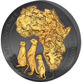 Rwanda 2016 50 Francs Golden Enigma African Meerkat 1ozbu Silver Coin photo