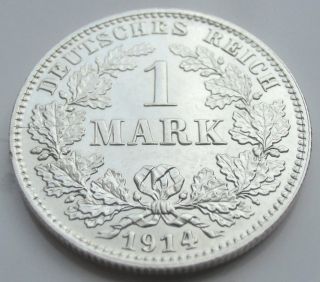 Rare Germany Empire 1 Mark Silver Coin 1914 E - 0.  900 Silver photo