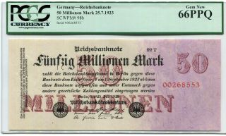 Germany Reichsbank 25.  7.  1923 50 Million Mark Pick 98b Pcgs Graded 66ppq photo