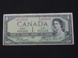 1954 $1 Dollar Bank Note Canada Devils Face O/a4176686 Beattie - Coyne F Grade photo
