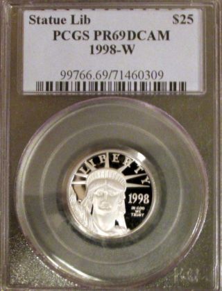 1998 - W 1/4 Oz $25 Proof Platinum American Eagle Pcgs Pr - 69 Dcam photo