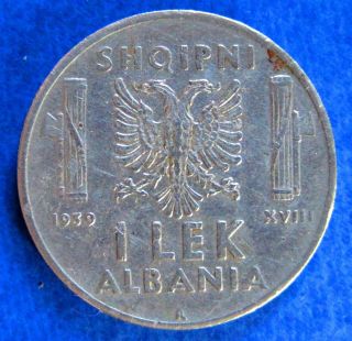 1939 Albania Coin 1 Lek Stainless Steel - Vittorio Emanuele Iii photo