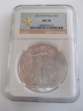 Ngc Ms70 2013 - W Burnished Silver American Eagle West Point Star Label photo