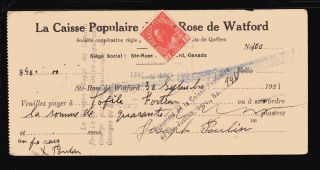 1921 La Caisse Populaire - Ste - Rose De Watford,  Quebec - C/w Revenue Stamps photo