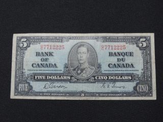 1937 $5 Dollar Bill Bank Note Canada D/c7712225 Gordon - Towers F photo