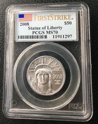 2008 Pcgs Ms70 Fs $50 Platinum Eagle (1/2 Oz.  Coin) photo