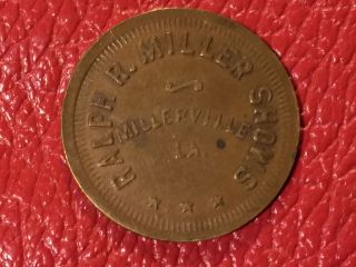 Ralph R Miller Shows Millerville La Circus Fair Coin Token Scrip Trade G/f.  25c photo