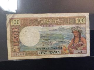 1971 Tahiti Paper Money - 100 Francs Banknote photo