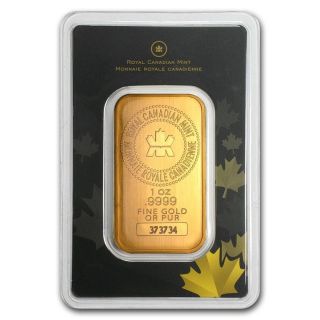 1 Oz Royal Canadian Rcm Gold Bar.  9999 Fine (in Assay) photo