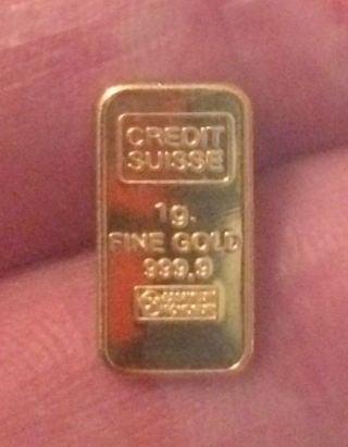1 Gram Gold Bar 9999 Fine 24k Solid Gold Bar Credit Suisse photo