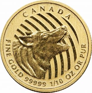 2015 Canada 0.  99999 1/10 Oz Gold Howling Wolf - Uncirculated Bu photo