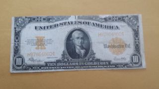 1922 $10 Dollar Gold Certificate Note Large photo