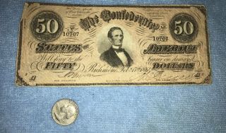 1864 $50 Confederate States Of America Richmond Virginia Collectors Estate photo