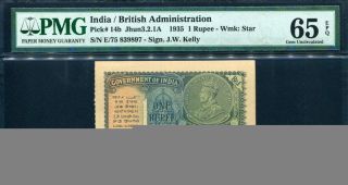 India 1935,  1 Rupee,  P14b,  Pmg 65 Epq Gem Unc photo