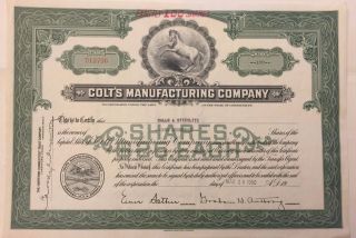 1950 Colt ' S Manufacturing Co.  Stock Certificate Historic Firearms Company photo