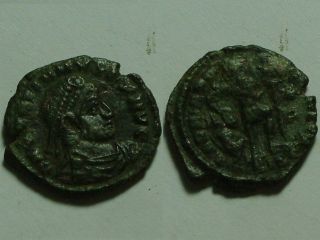 Rare Ancient Roman Coin Gratian 367 Ad Standard Spear Captive Siscia photo