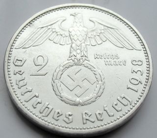 Wwii German 2 Mark Silver Coin Big Swastika - 1938 A photo