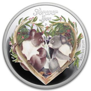 Tuvalu 2012 50 Cents Forever Love Two Koalas 1/2 Oz Proof Silver Coin photo