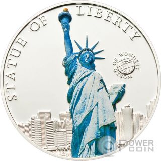 Statue Of Liberty World Of Wonders Silver Coin 5$ Palau 2010 photo