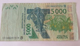 5000 Franc Banknote - Central Bank Of West Africa - Circulated - 2003 photo