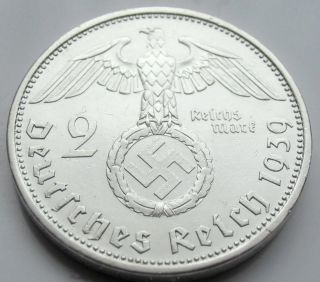 Wwii German 2 Mark Silver Coin Big Swastika - 1939 A photo
