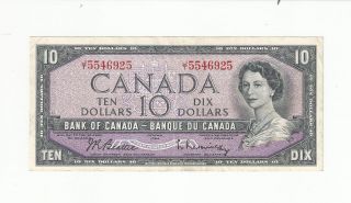 1954 Ten Dollar Canada Bank Note Jt5546925 Beattie Rasminsky Circulated photo