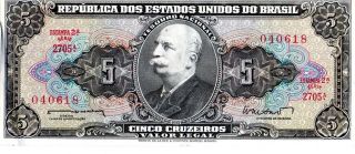 Brazil 1962 - 64 5 Cruzeiros Currency photo