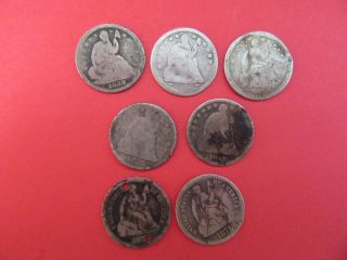 Seven Assorted Date Seated Liberty Half Dimes photo