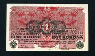 Austria 1 Krone 1919 (old Date 1916) P - 49 Unc Uncirculated Banknote photo