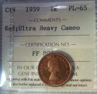1959 Canada 1 Cent Iccs Graded Pl - 65 Red Ultra Heavy Cameo photo