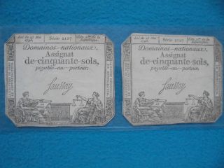 French Revolution 50 Sols 1793 X 2 From Same Series.  2127. photo