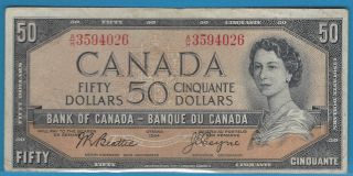 1954 50$ Bank Note Of Canada Beattie / Coyne Prefix A/h3594026 Circ.  Bc - 42a photo