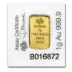 One (1) Gram Pamp Suisse Gold Bar.  9999 Fine (in Assay) Bars & Rounds photo 1