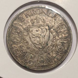 Norway 2 Kroner,  1910 Haakon Vii Silver Coin photo